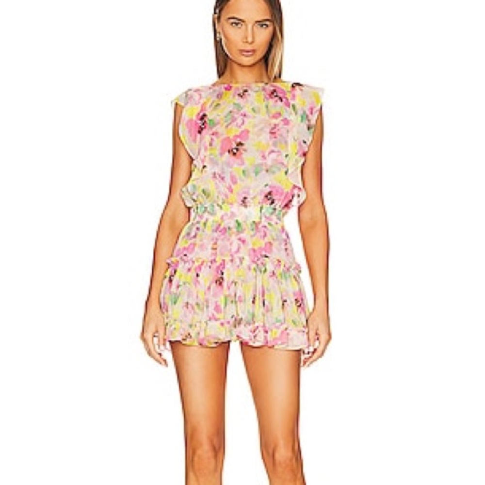 Misa Mini Ruffle Floral Dress - Pink & Yellow